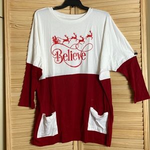 Ready for Christmas! NIP Red & White Santa with Reindeer Believe Size 2XL